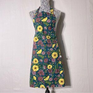 5/$25 Now Designs Danica Green Yellow Link Floral Cotton Apron With Front Pocket